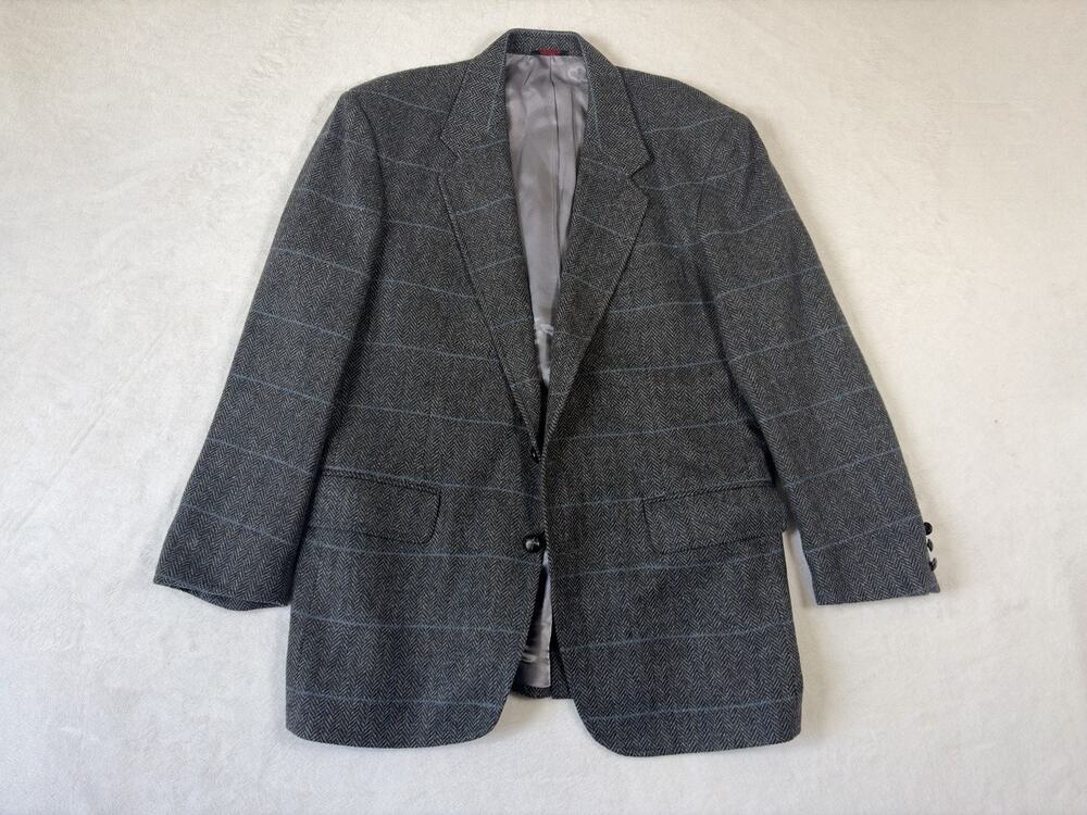 Charing Cross Mens 43 Gray Blue Herringbone Tweed Blazer VTG
